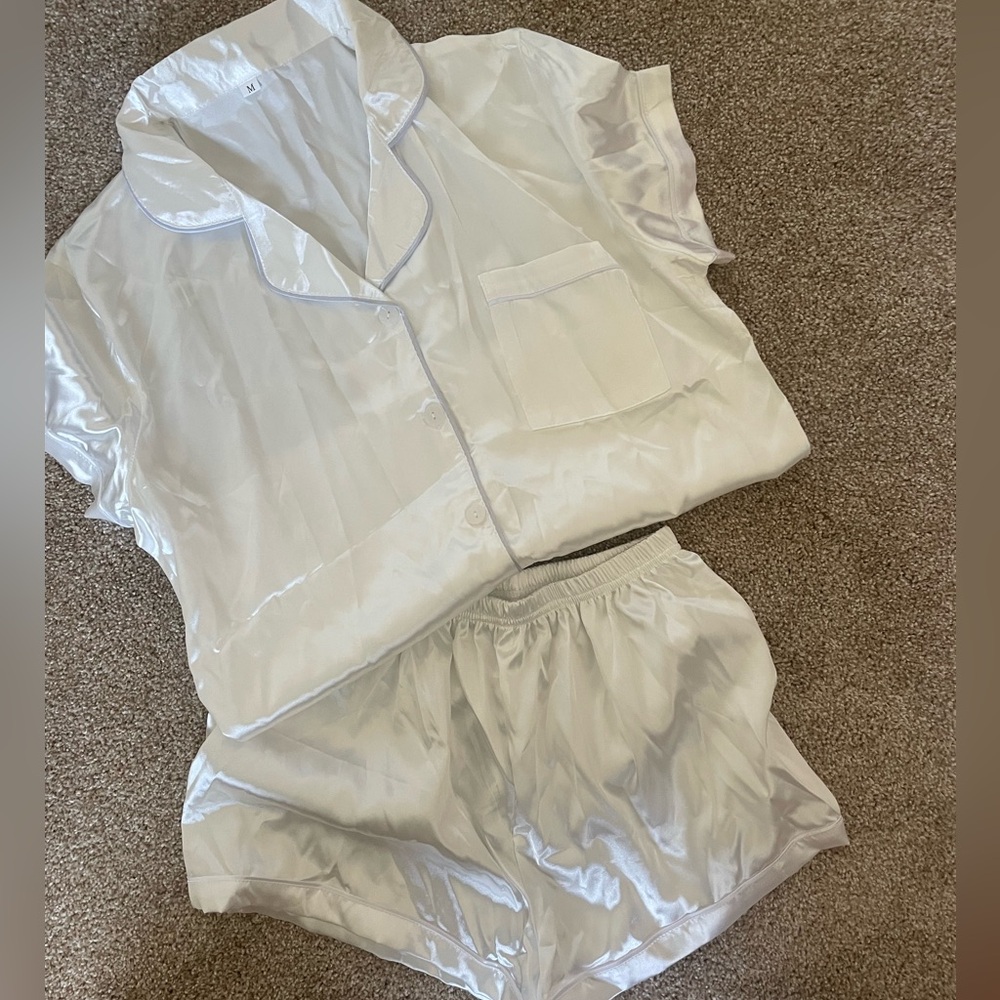 SHEIN White Satin PJ Set